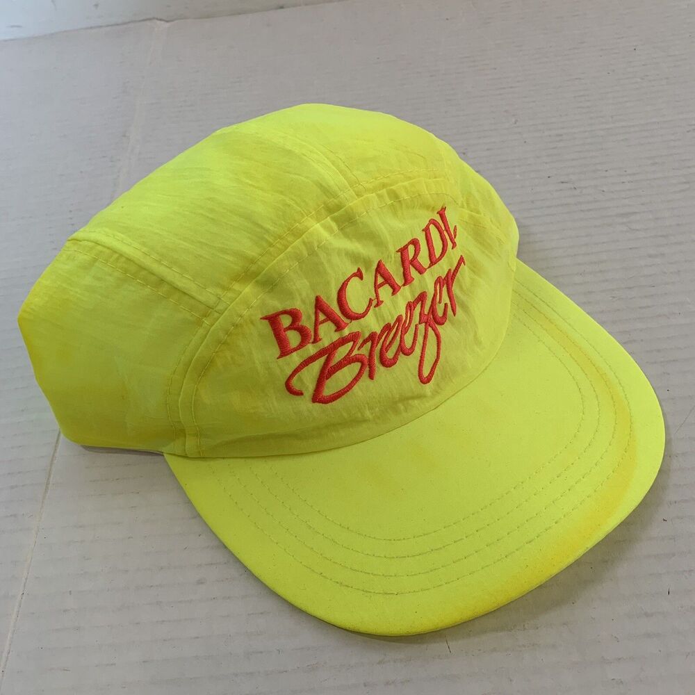 Vintage Bacardi Breezer Hat‎ Neon Yellow Pink Embroidered Tennis Golf 90s Y2K